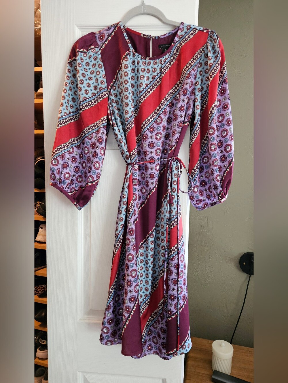 Ann Taylor Printed Midi Dress in Purple and Red
